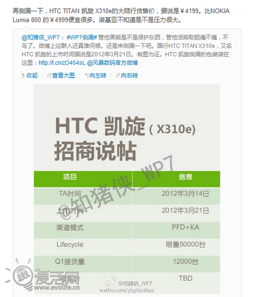 Lumia泪流满面 HTC凯旋锁定国内首台WP7行货手机