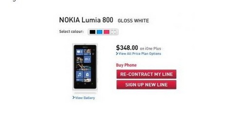 白色诺基亚Lumia 800新加坡开售