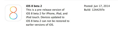 苹果发布iOS 8第二个测试版Beta 2