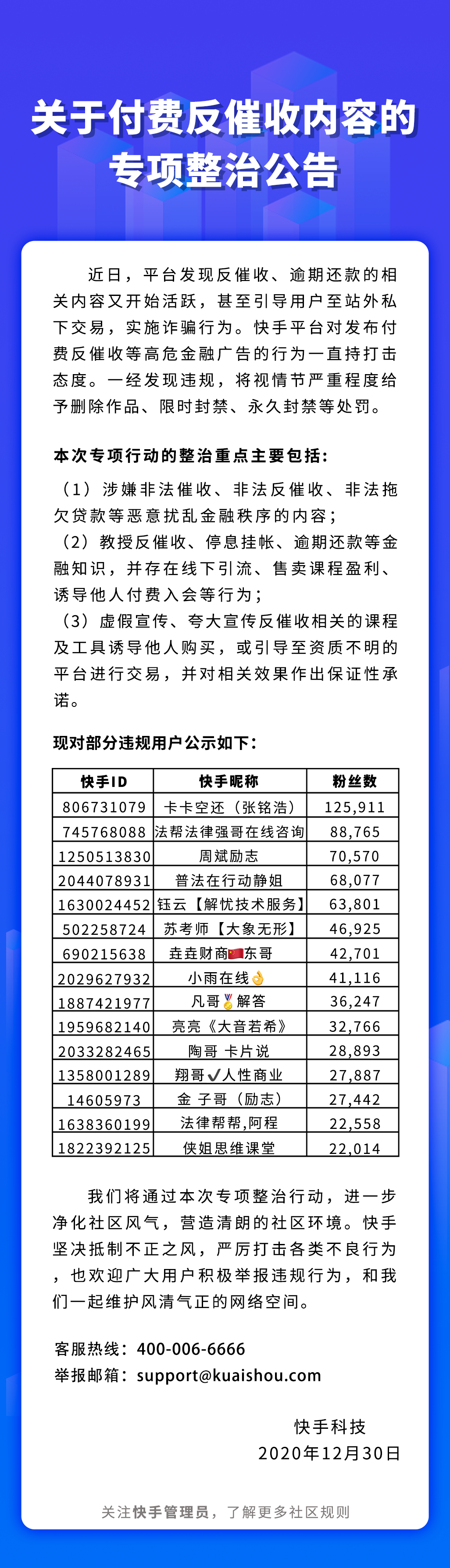 教人反催收当“老赖” 快手专项整治“老赖培训班”