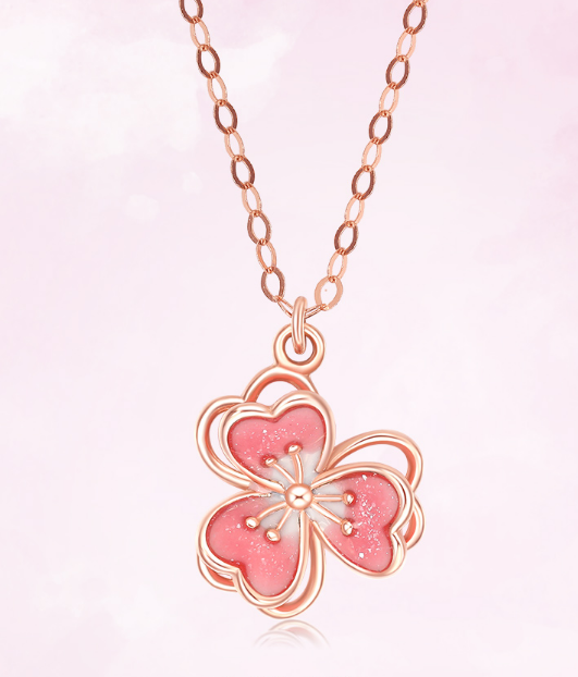 周大生18K金项链珐琅桃花套链 周大生18K金项链珐琅桃花套链