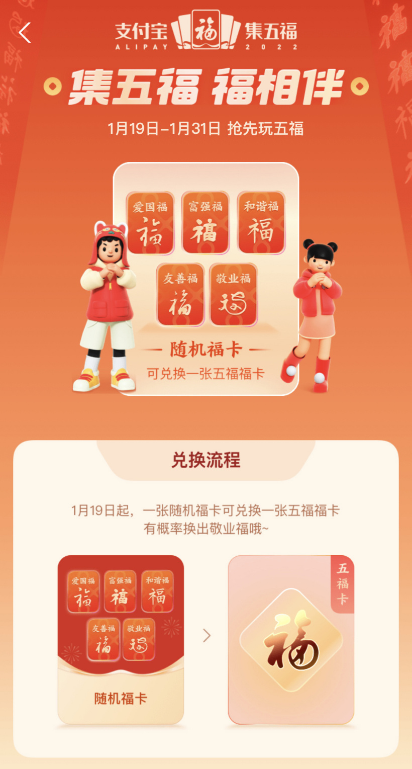 支付宝集五福活动 1 月 19 日正式开始，现可提前领福