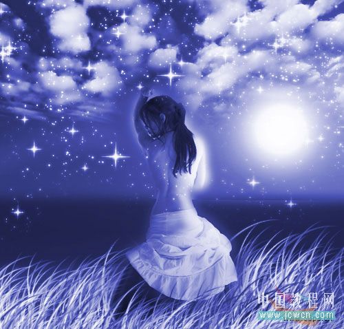 Photoshop教程：蓝色梦幻星光MM唯美艺术效果(1)
