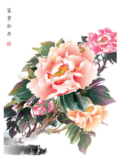 Photoshop绘工笔画：雍容华贵牡丹图