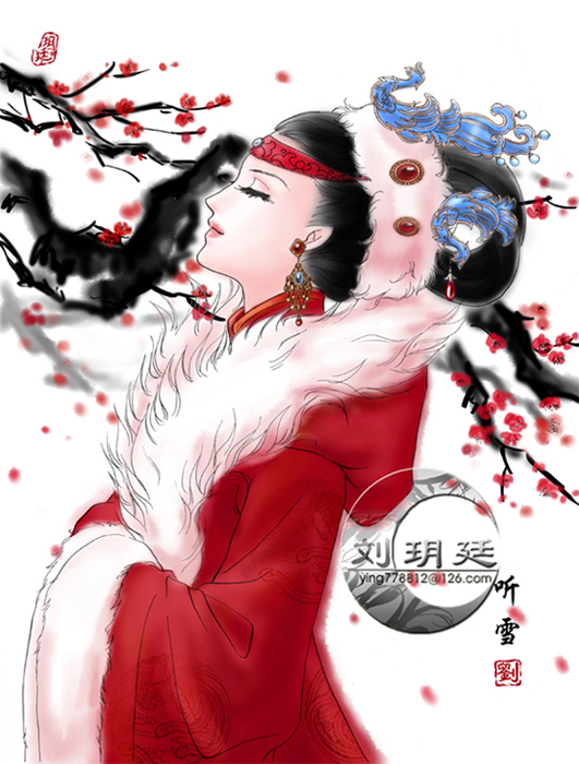 Photoshop鼠绘国画：红梅仕女图