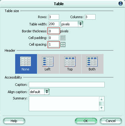 Dreamweaver MX 2004 打造细线表格