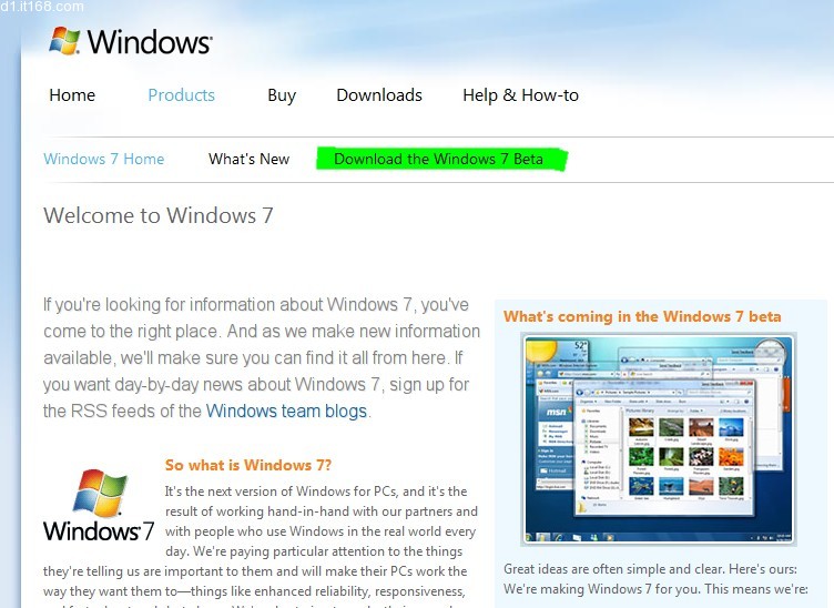 微软Windows 7 Beta官方页面出现下载链接