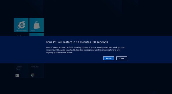 Windows8更新采用新规则 72小时后自动重启计算机