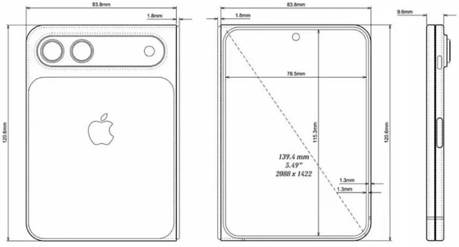 苹果首款折叠屏iPhone渲染图曝光 阔折叠比例，deco延续iPhone Air凸台设计