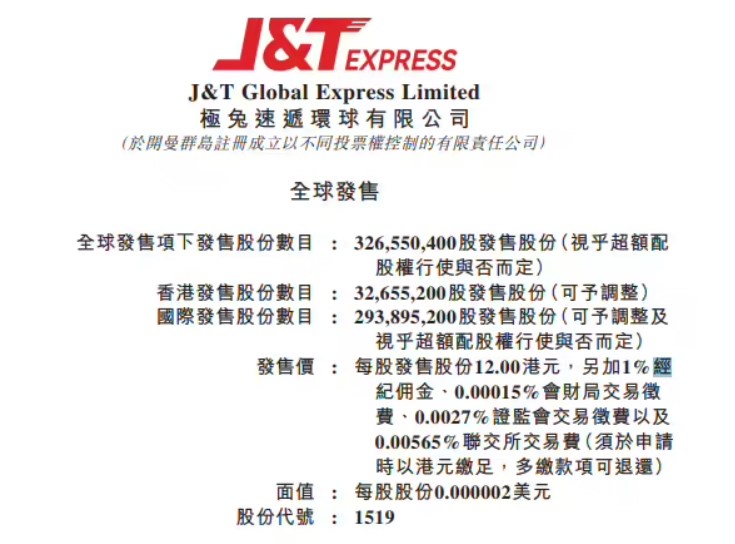 极兔速递将于10月27日在港交所上市