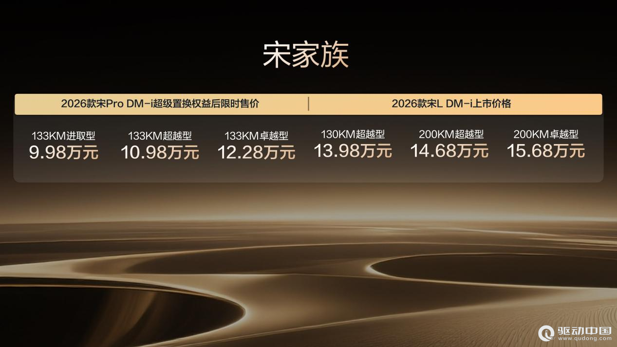 限时9.98-15.68万元，2026款宋L/宋Pro DM-i上市，长续航、低油耗、更智能！