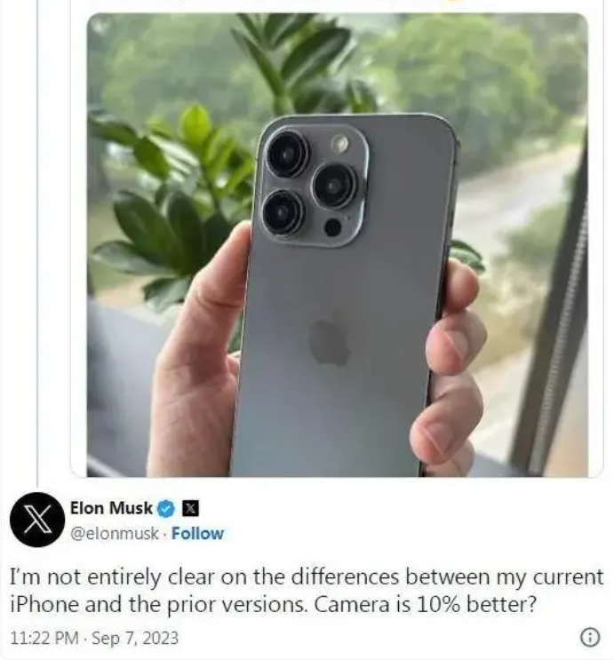 马斯克讽刺iPhone换代没新意：相机好了10%？