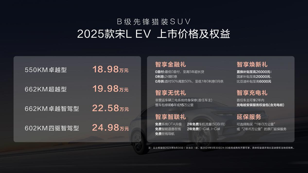 增配不加价！2025款宋L EV 18.98万元起入门